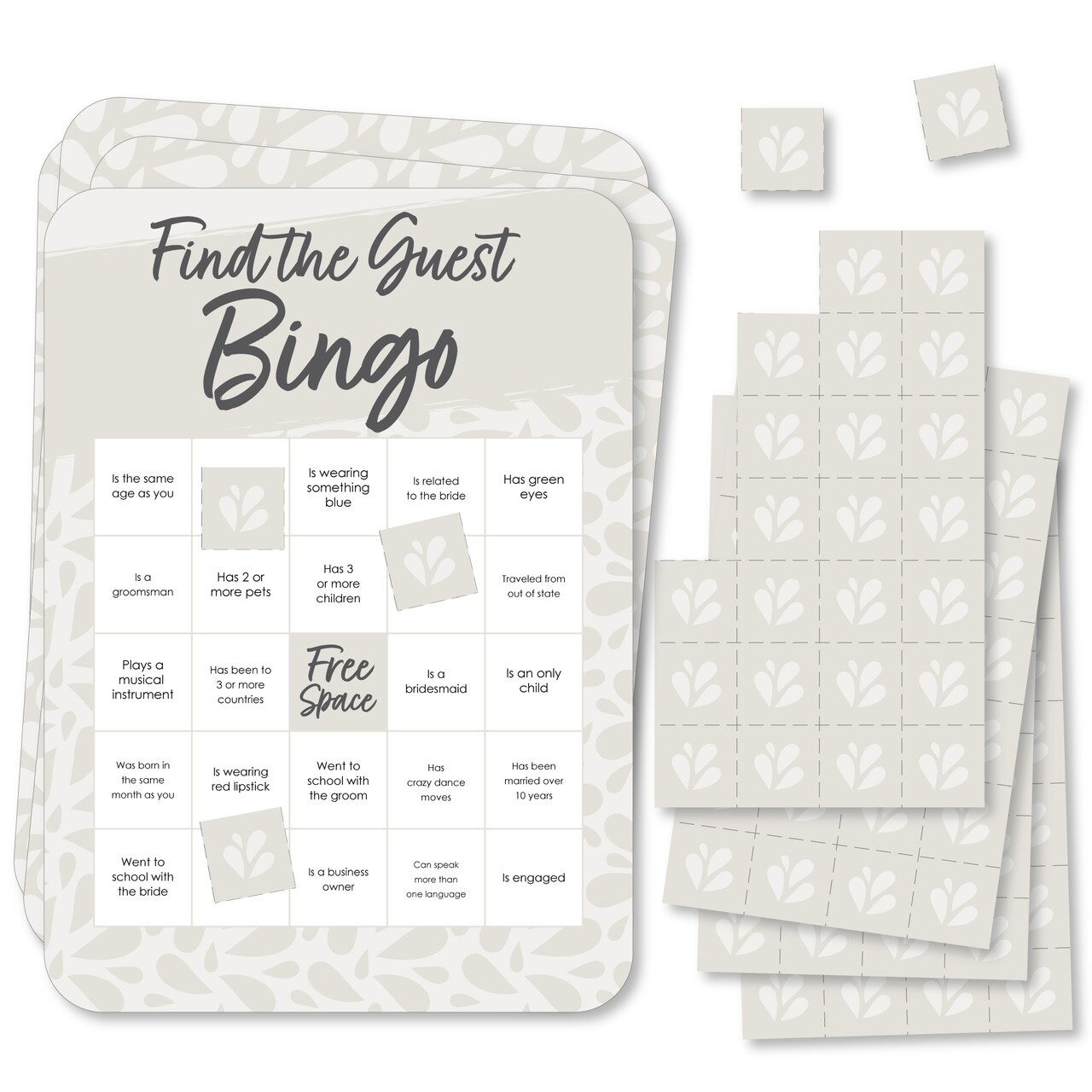 Big Dot of Happiness Champagne Elegantly Simple - Find the Guest Bingo Cards and Markers - Wedding & Bridal Shower Bingo Game Set of 18